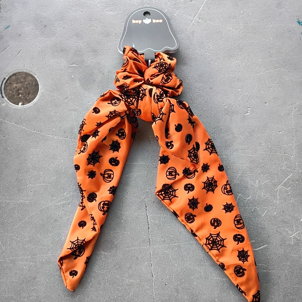 2/$10 Halloween Orange Spiderweb Bow Twister Scrunchie
